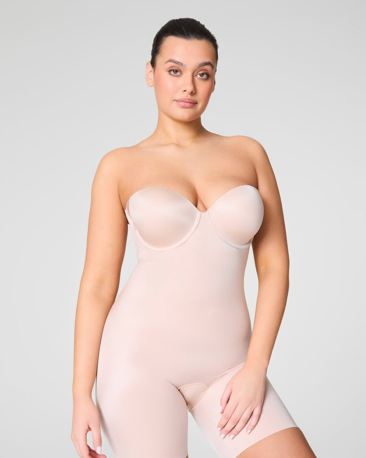 Suit Your Fancy Strapless Cupped Mid-Thigh Bodysuit
