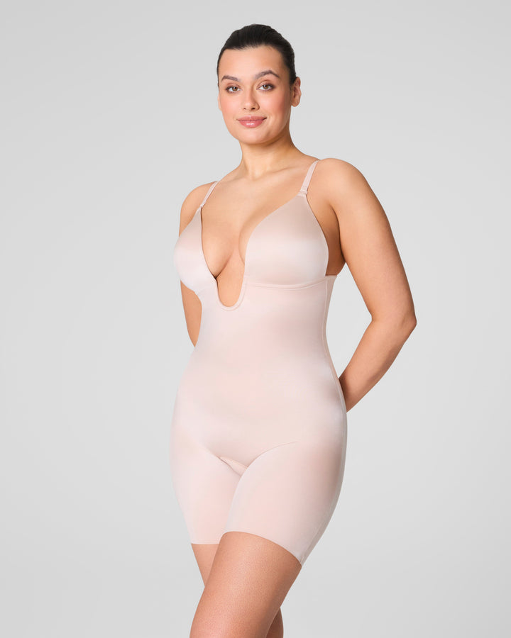 Suit Your Fancy Plunge Low-Back Mid-Thigh Bodysuit