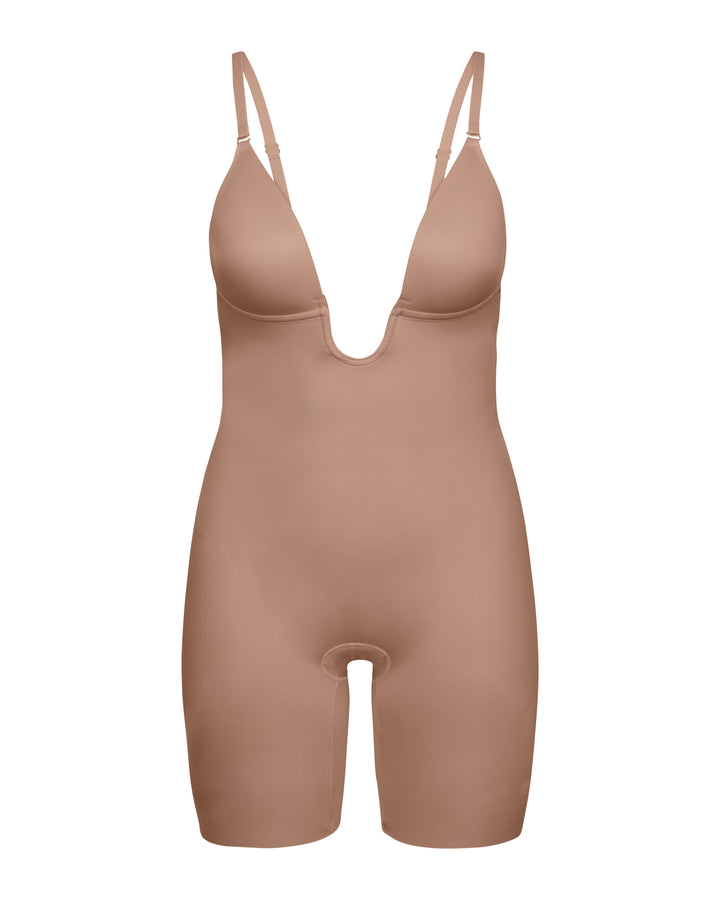 Suit Your Fancy Plunge Low-Back Mid-Thigh Bodysuit