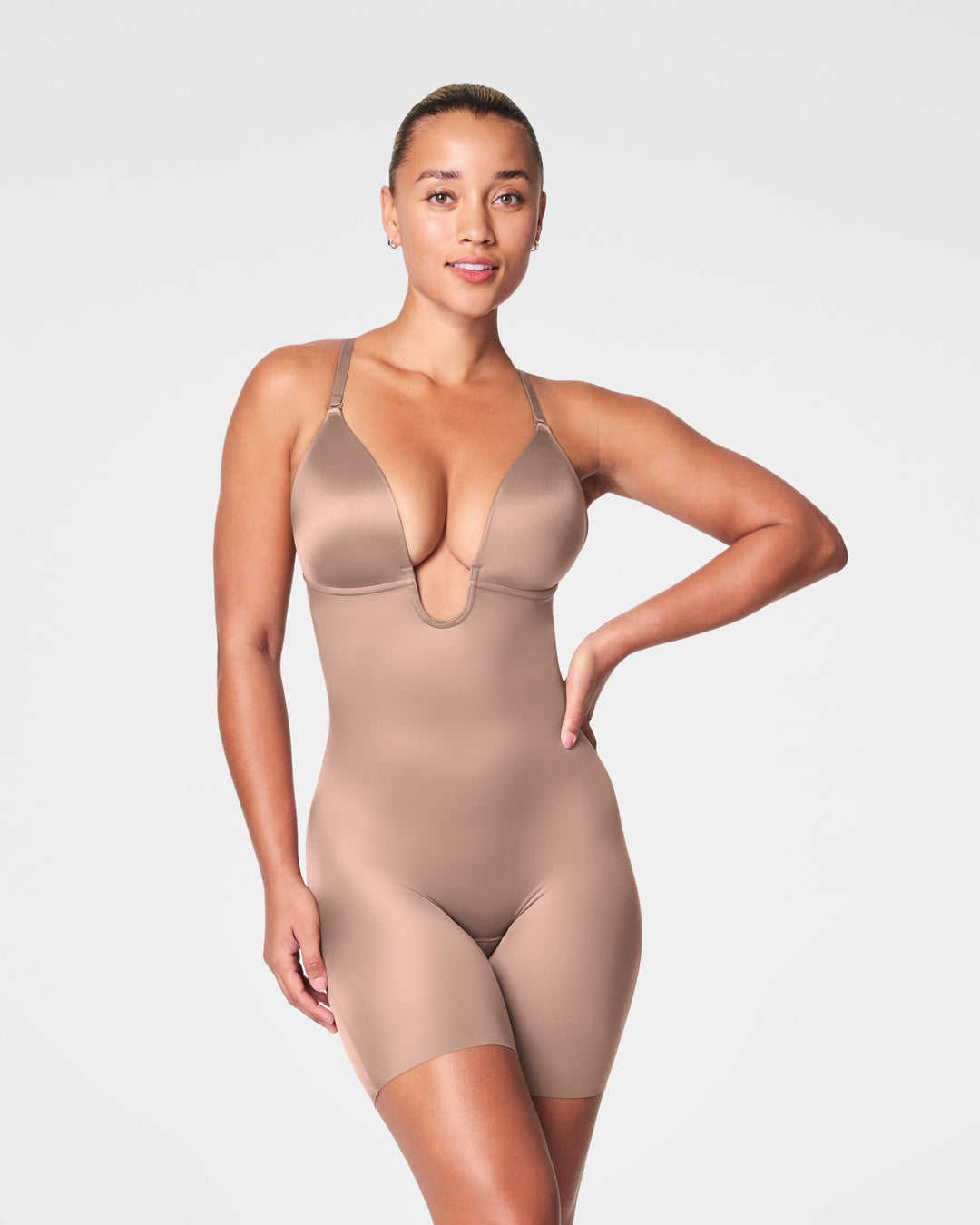 Suit Your Fancy Plunge Low-Back Mid-Thigh Bodysuit
