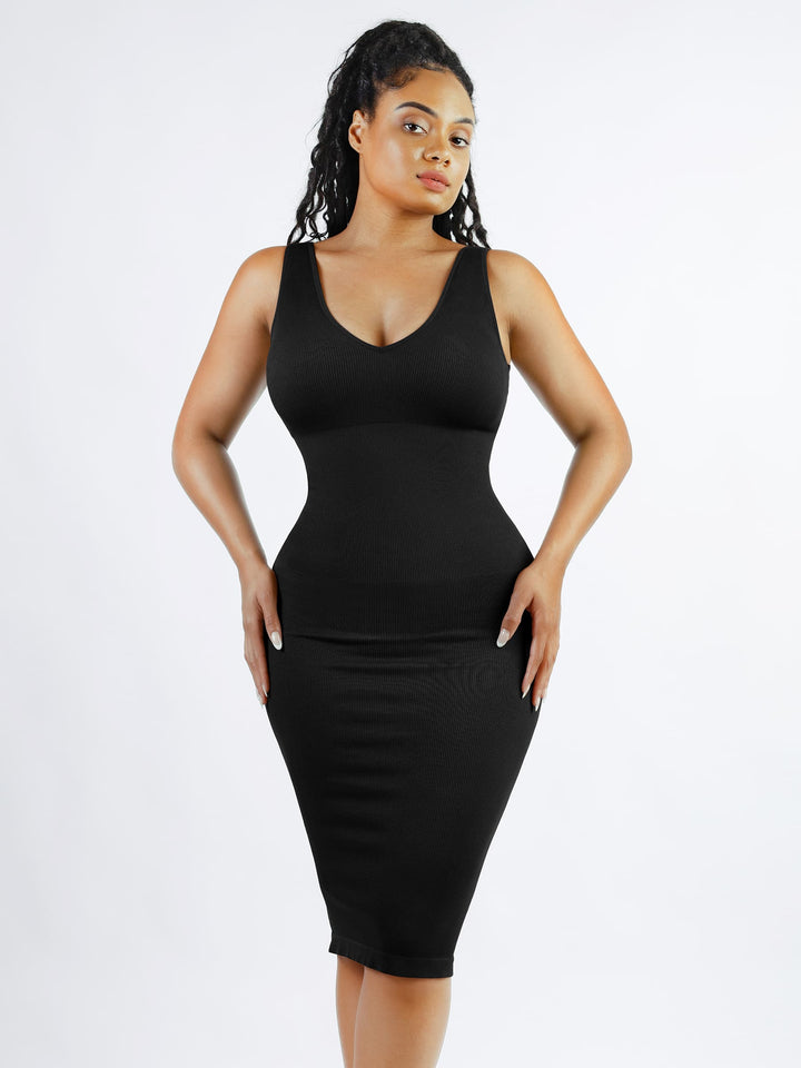 Seamless Eco-Friendly V-Neck Shaping Dress with Removable Pads