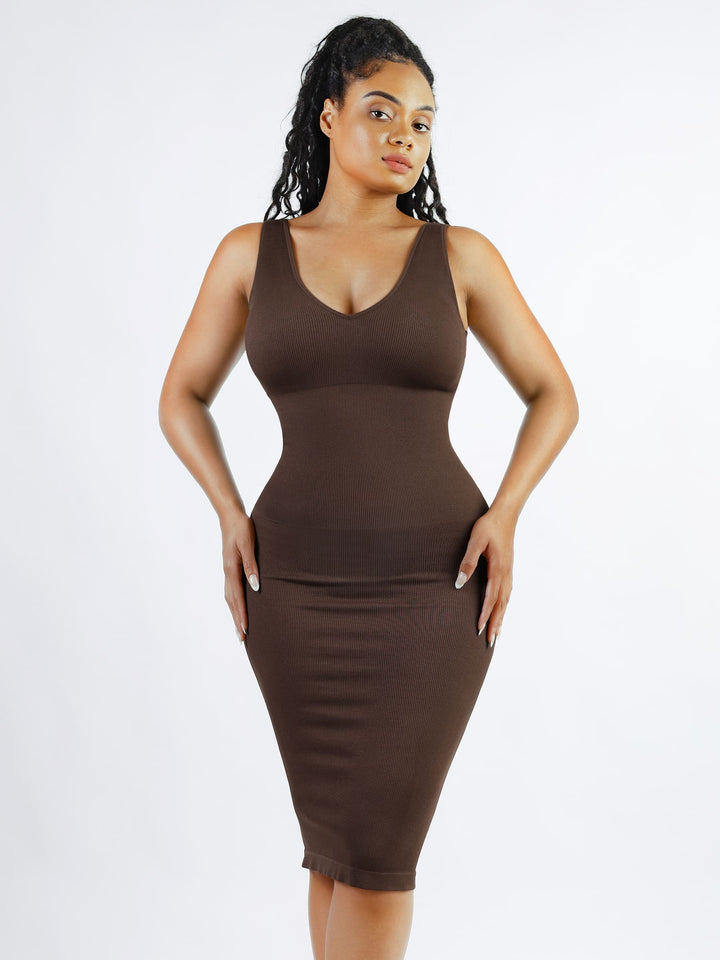 Seamless Eco-Friendly V-Neck Shaping Dress with Removable Pads