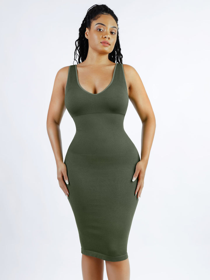 Seamless Eco-Friendly V-Neck Shaping Dress with Removable Pads