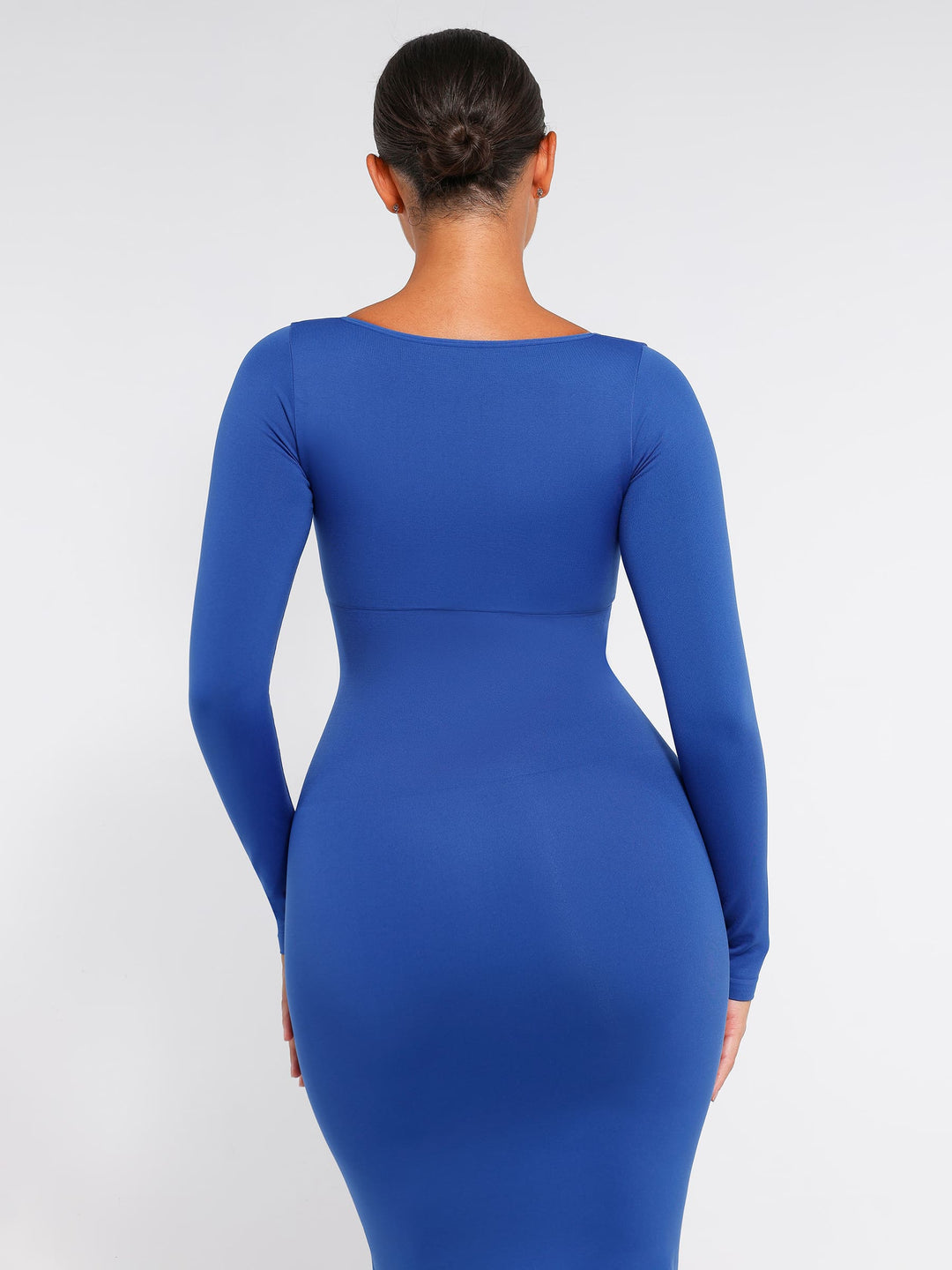 Seamless Long Sleeve Shaper Dress with Removable Pads and High Slit