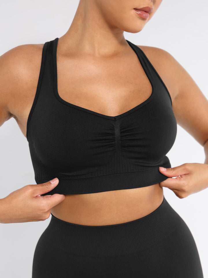 Seamless Racerback Sports Bra with Removable Pads and Support Fit