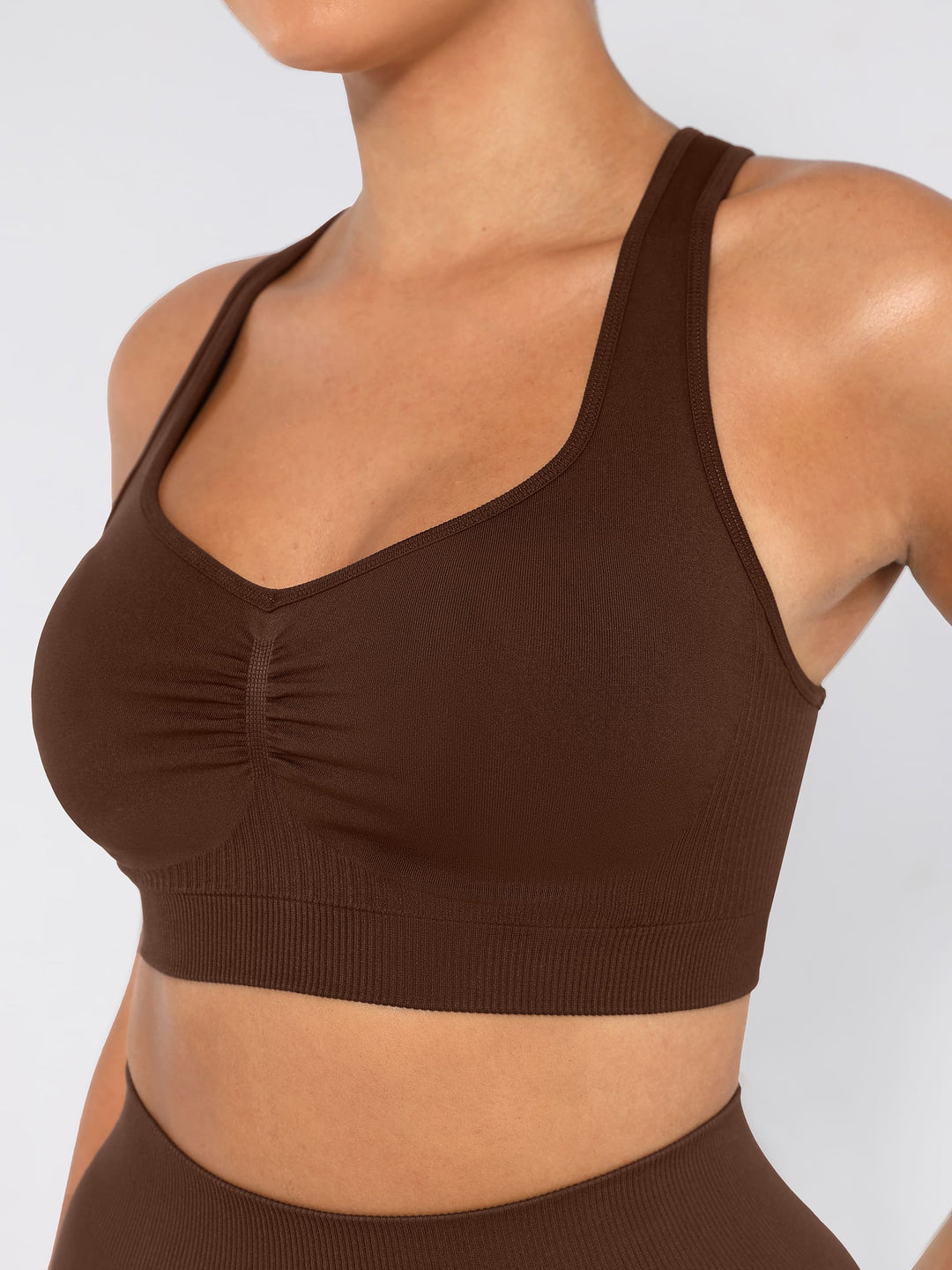 Seamless Racerback Sports Bra with Removable Pads and Support Fit