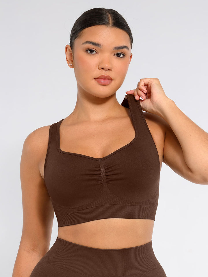 Seamless Racerback Sports Bra with Removable Pads and Support Fit