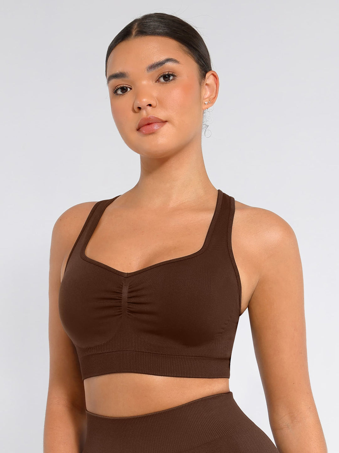 Seamless Racerback Sports Bra with Removable Pads and Support Fit