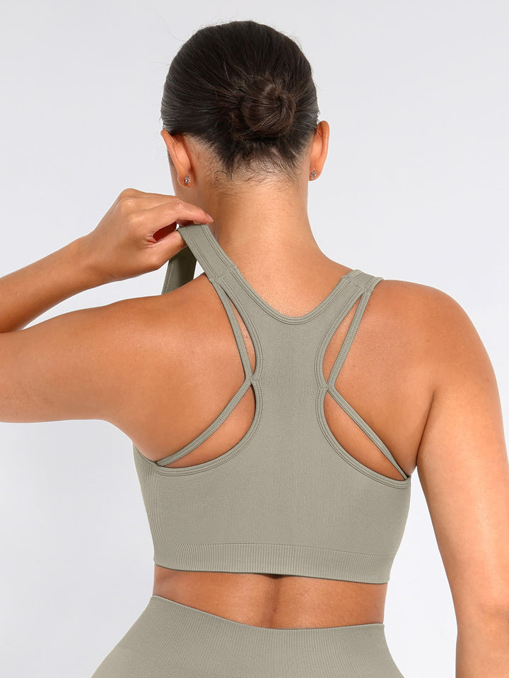 Seamless Racerback Sports Bra with Removable Pads and Support Fit