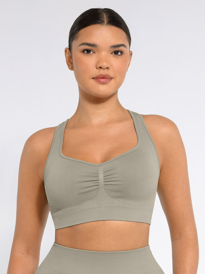 Seamless Racerback Sports Bra with Removable Pads and Support Fit