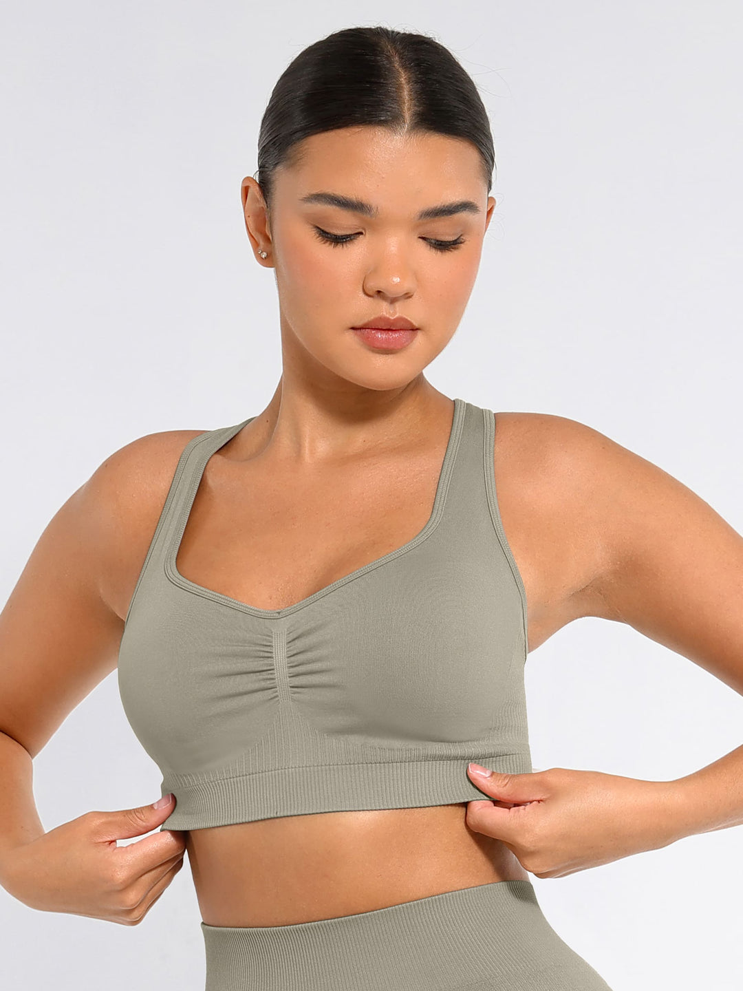 Seamless Racerback Sports Bra with Removable Pads and Support Fit