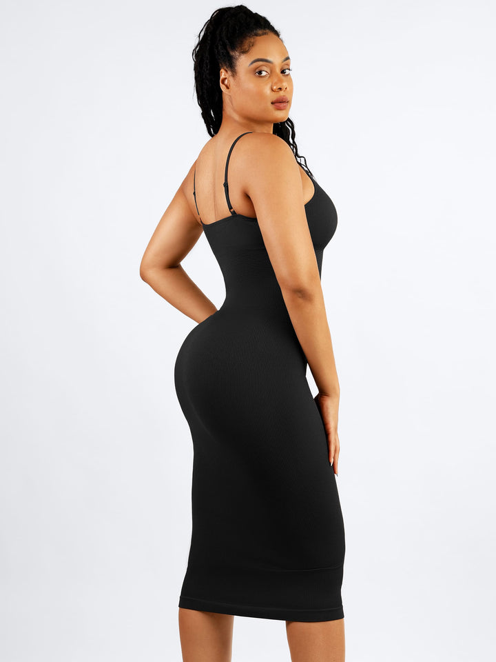 Seamless Shaping Slip Dress with Built-In Bra and Adjustable Straps