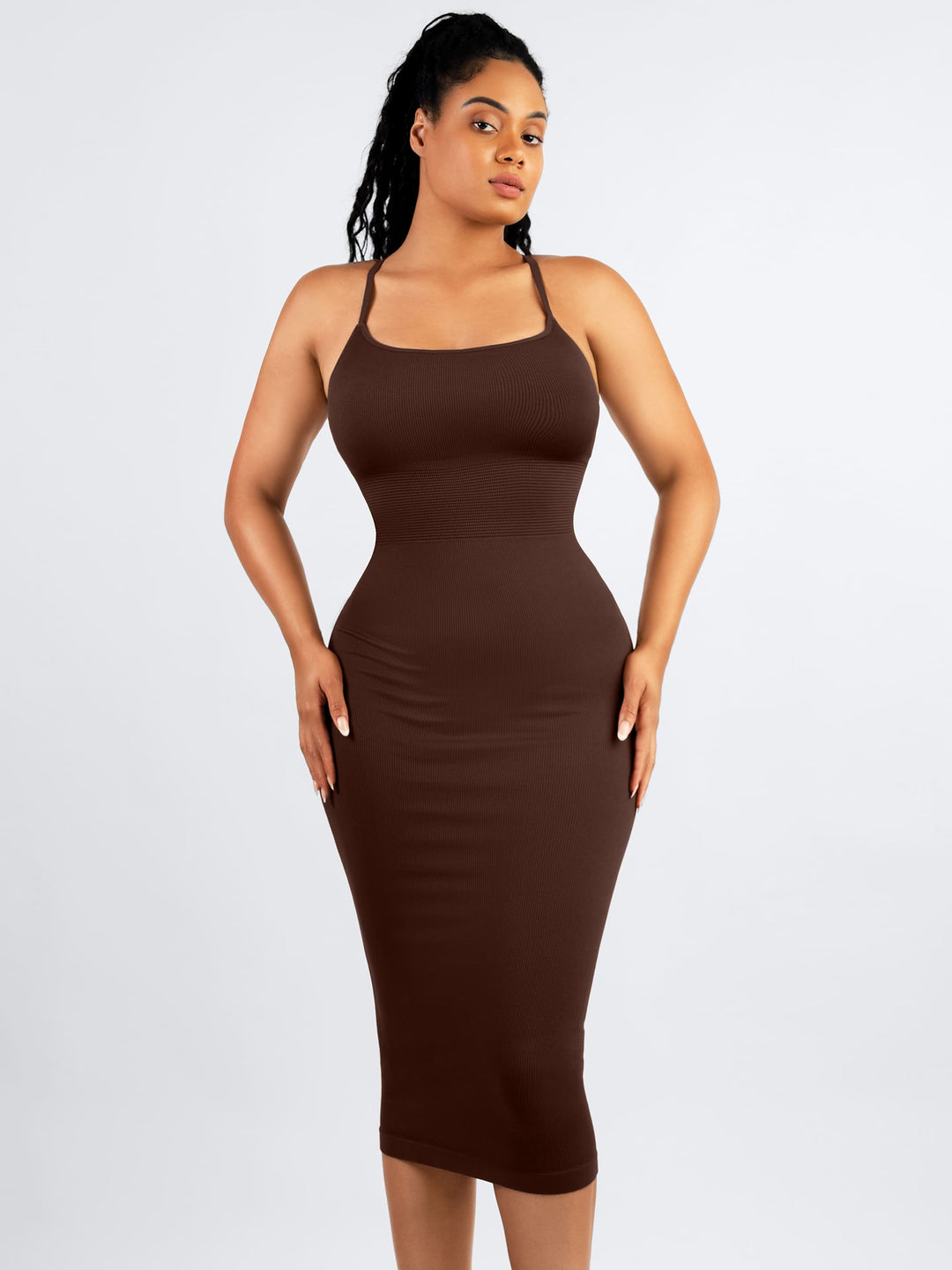 Seamless Shaping Slip Dress with Built-In Bra and Adjustable Straps