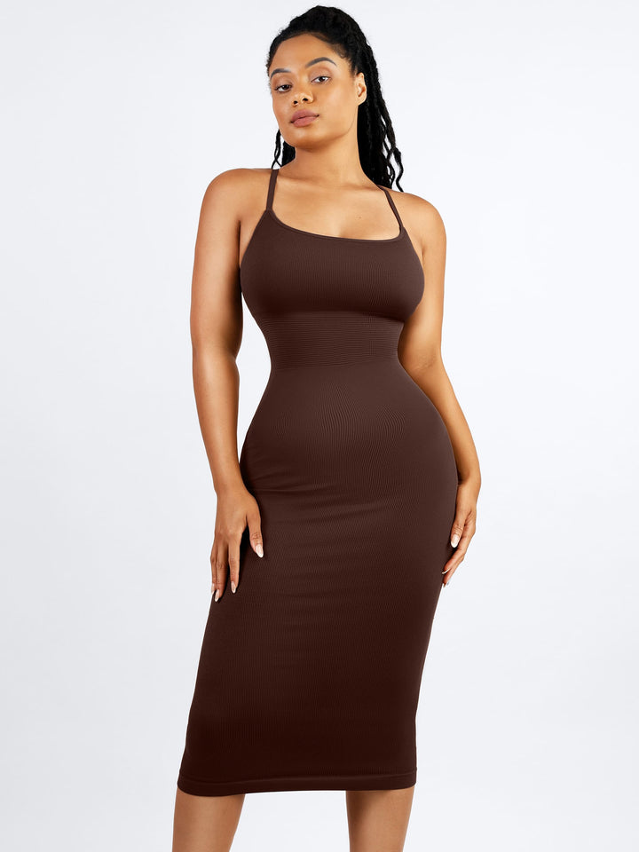 Seamless Shaping Slip Dress with Built-In Bra and Adjustable Straps