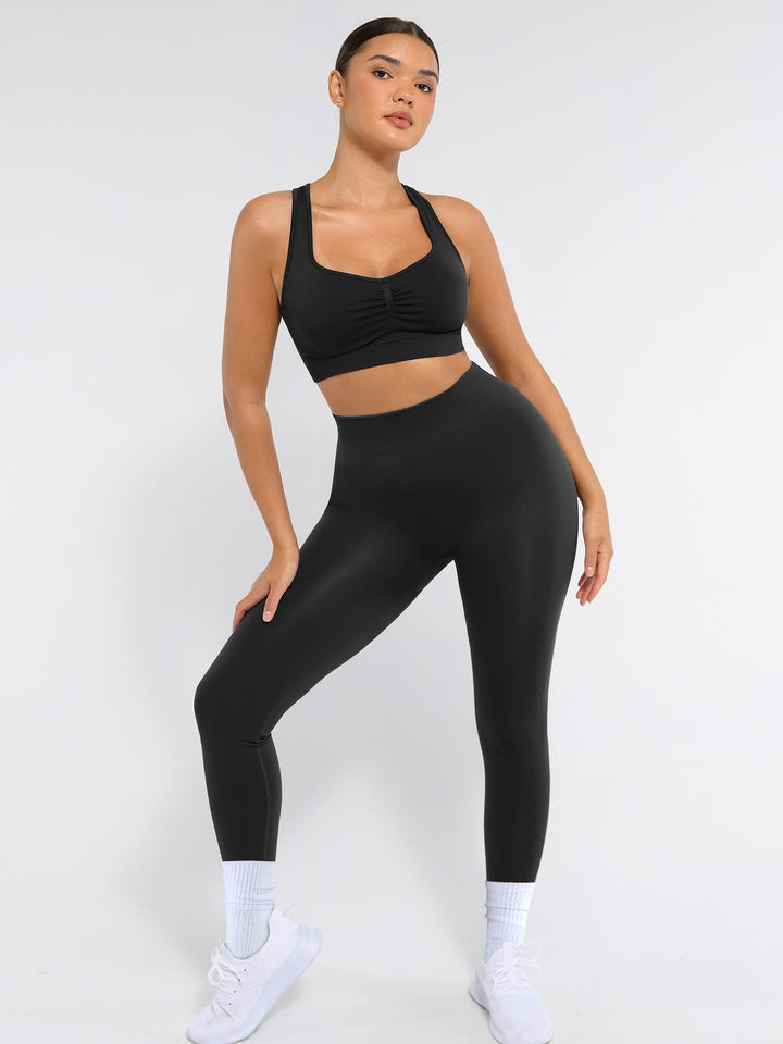 Seamless Racerback Sports Bra with Removable Pads and Support Fit
