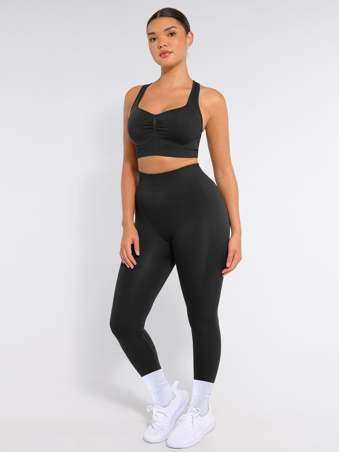 Seamless Racerback Sports Bra with Removable Pads and Support Fit