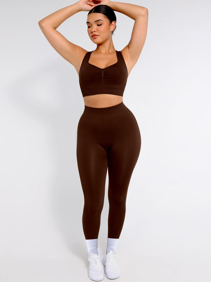 Seamless Racerback Sports Bra with Removable Pads and Support Fit