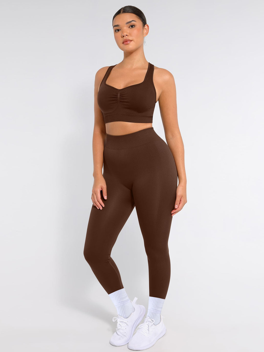 Seamless Racerback Sports Bra with Removable Pads and Support Fit