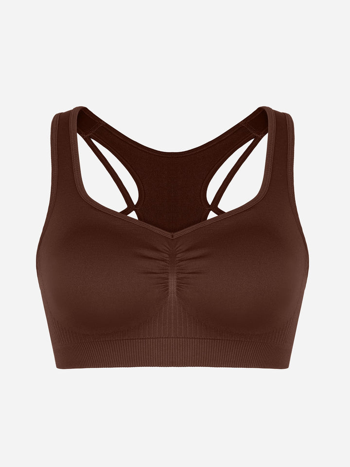 Seamless Racerback Sports Bra with Removable Pads and Support Fit