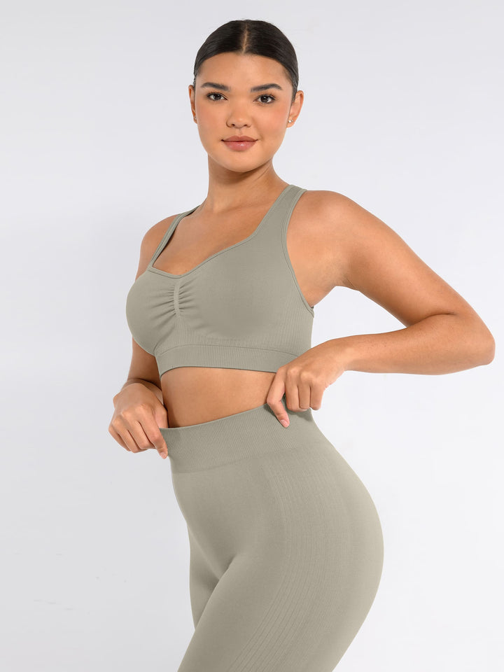 Seamless Racerback Sports Bra with Removable Pads and Support Fit