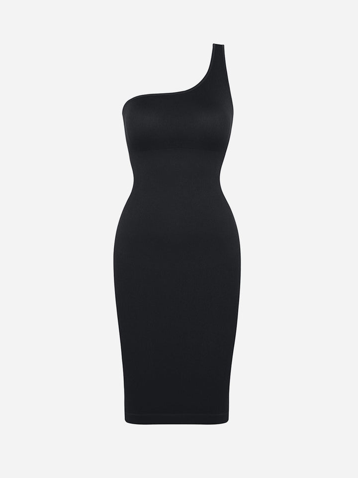 Seamless Eco-Friendly One-Shoulder Shaper Dress with Built-In Bra