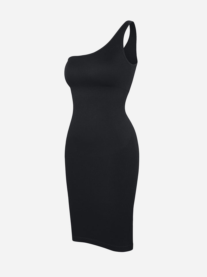 Seamless Eco-Friendly One-Shoulder Shaper Dress with Built-In Bra