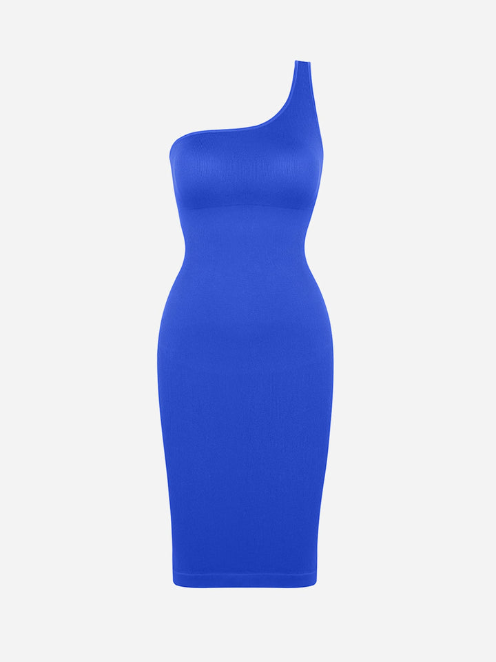 Seamless Eco-Friendly One-Shoulder Shaper Dress with Built-In Bra