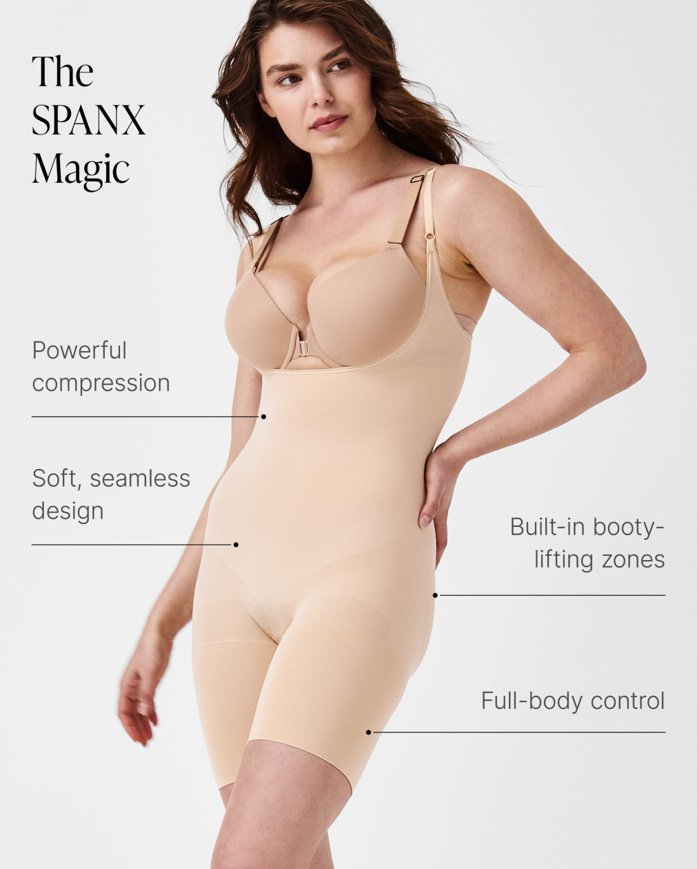 Seamless Power Open-Bust Mid-Thigh Bodysuit