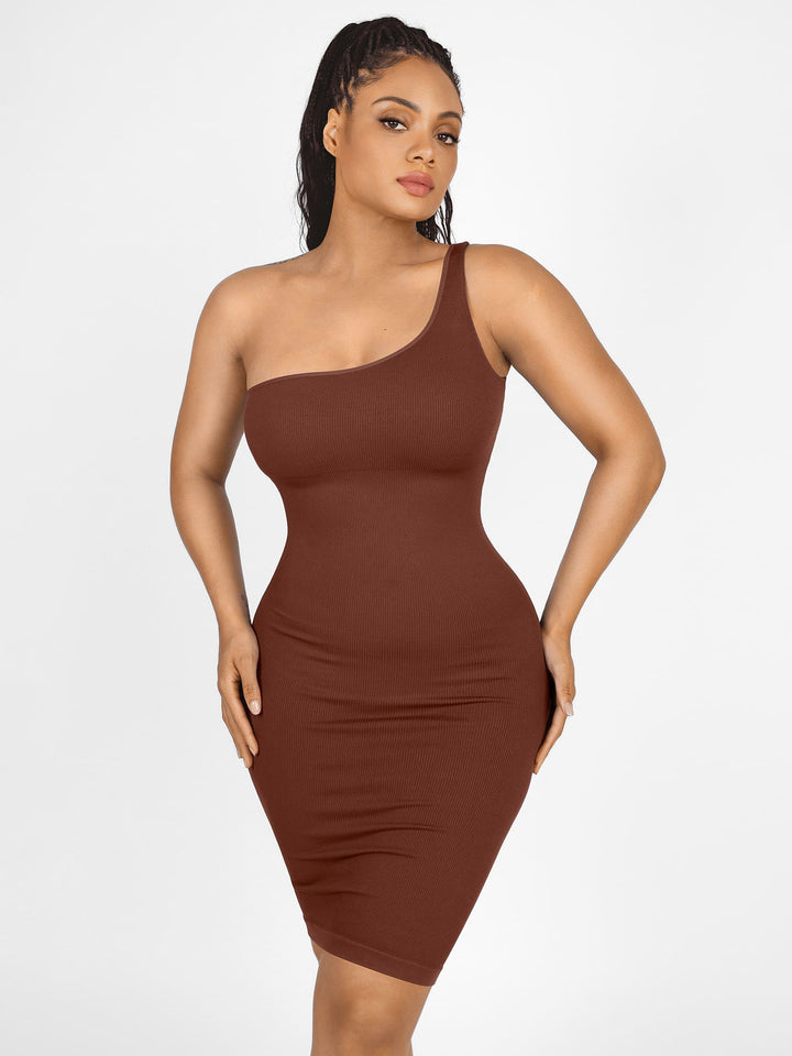 Seamless Eco-Friendly One-Shoulder Shaper Dress with Built-In Bra