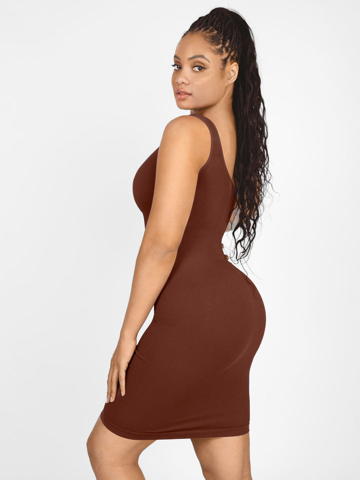 Seamless Eco-Friendly One-Shoulder Shaper Dress with Built-In Bra