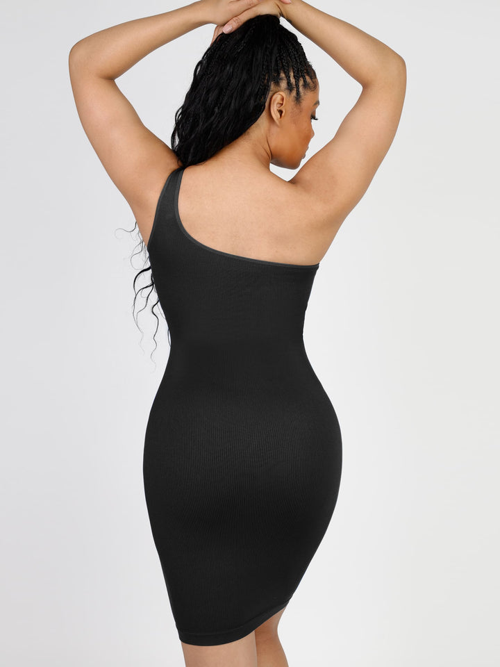 Seamless Eco-Friendly One-Shoulder Shaper Dress with Built-In Bra