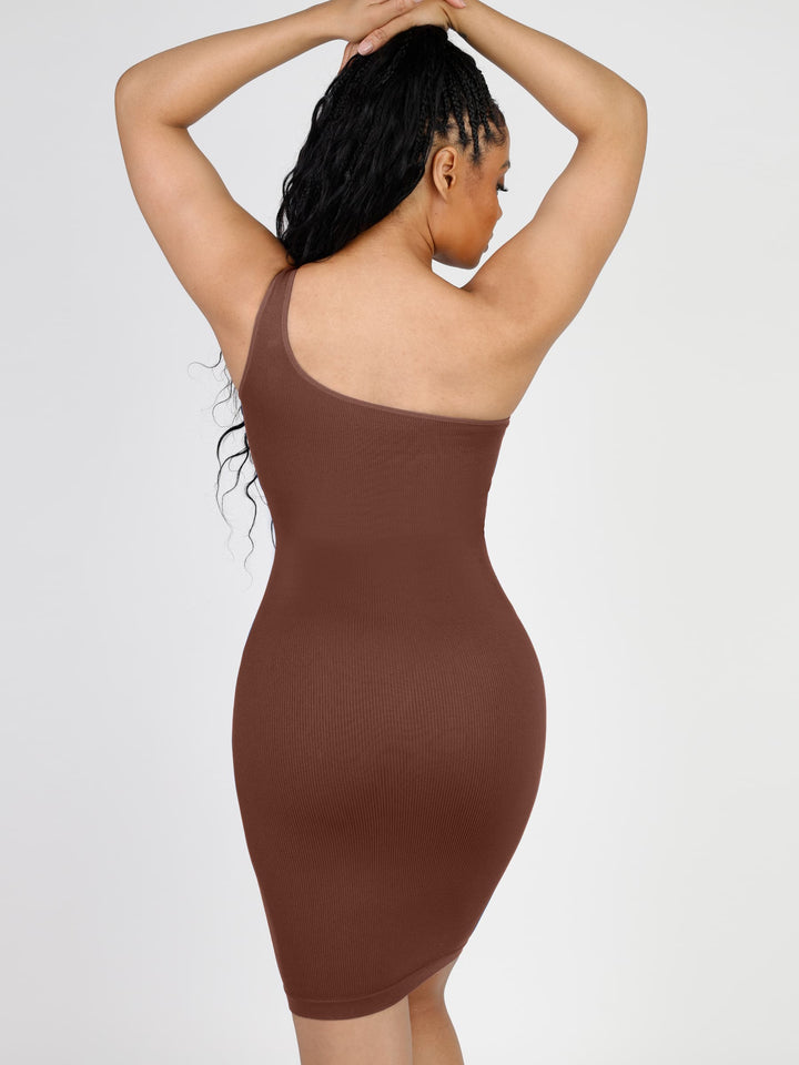 Seamless Eco-Friendly One-Shoulder Shaper Dress with Built-In Bra