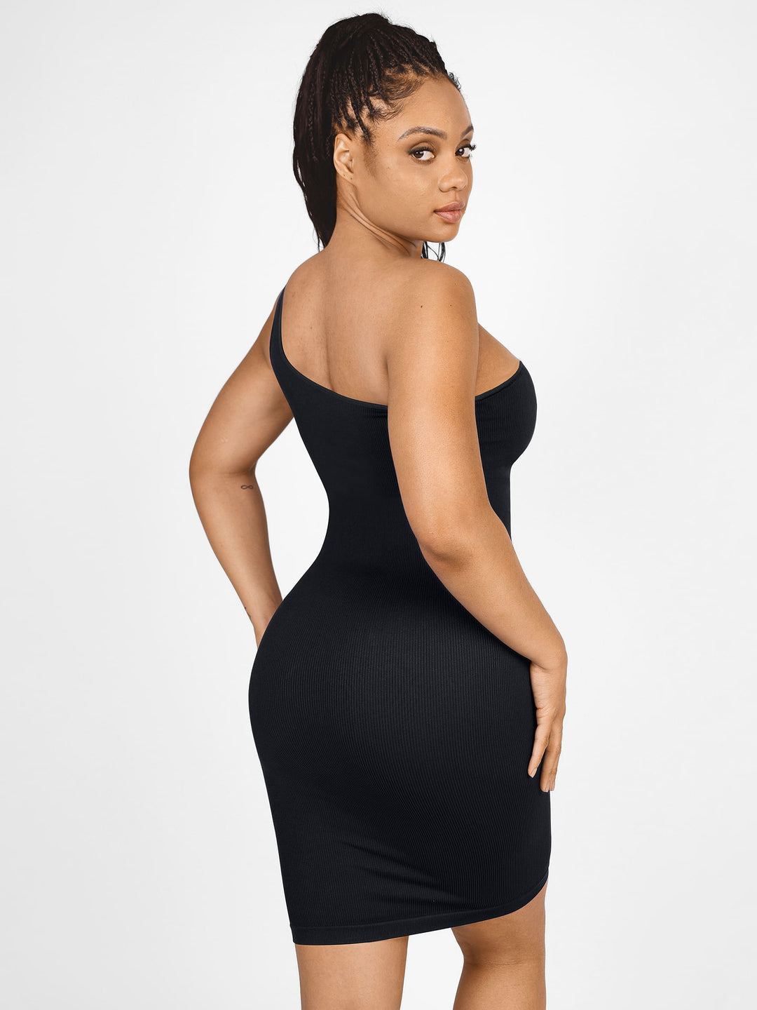 Seamless Eco-Friendly One-Shoulder Shaper Dress with Built-In Bra