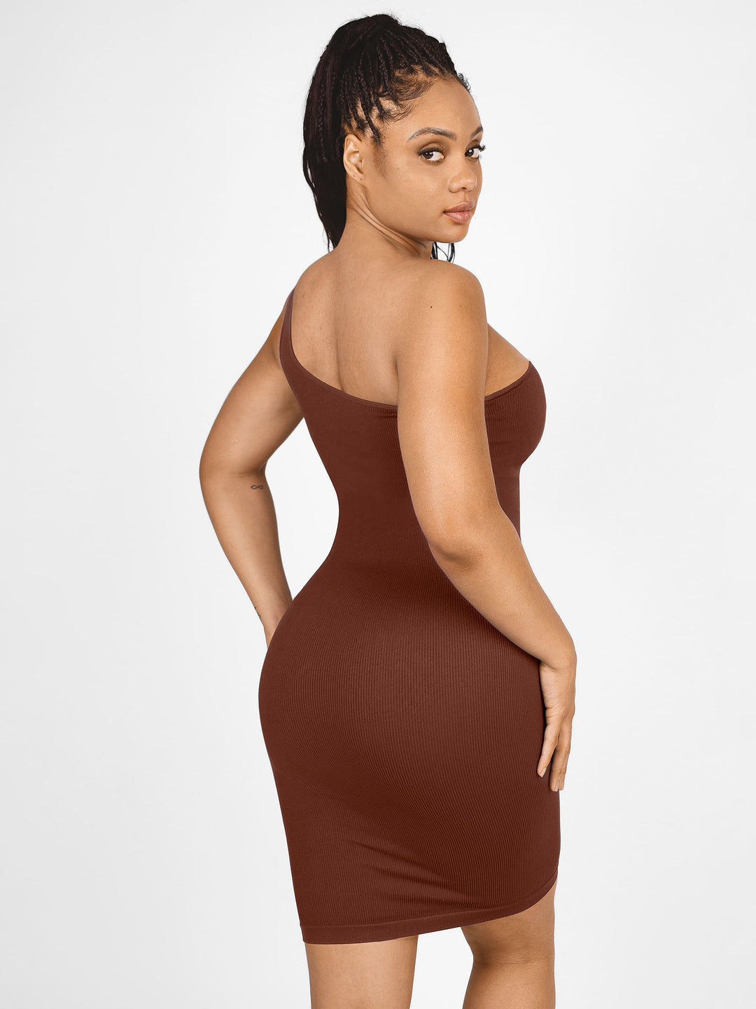 Seamless Eco-Friendly One-Shoulder Shaper Dress with Built-In Bra