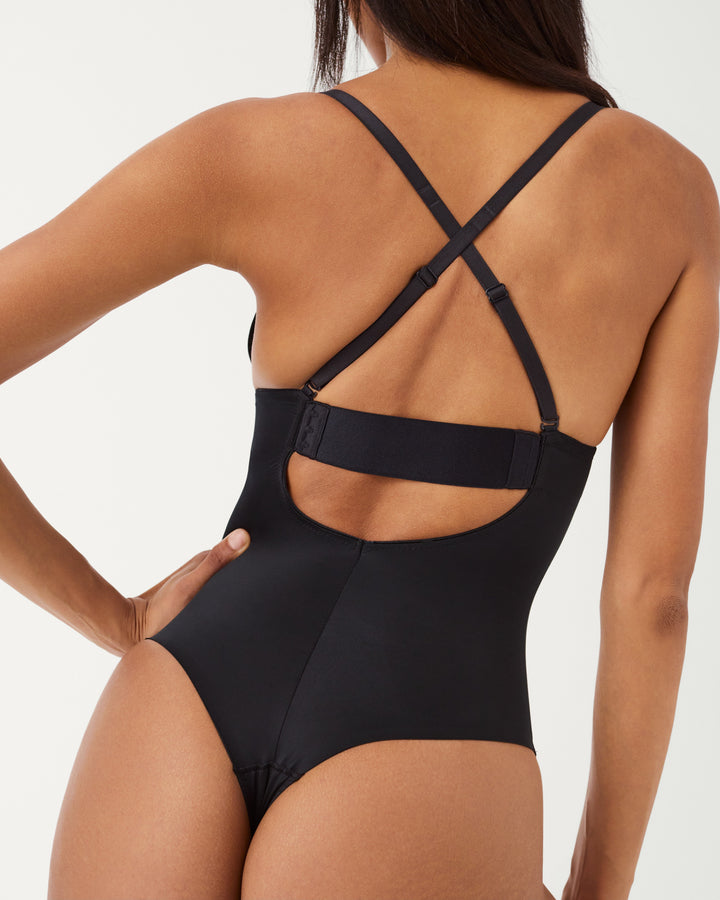 Suit Your Fancy Plunge Low-Back Thong Bodysuit