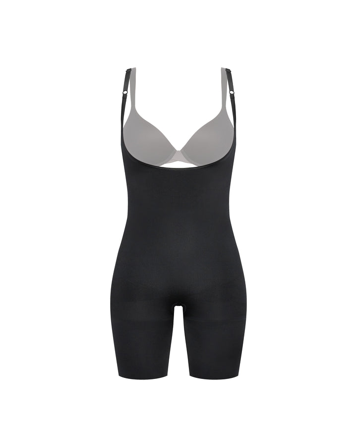 Seamless Power Open-Bust Mid-Thigh Bodysuit